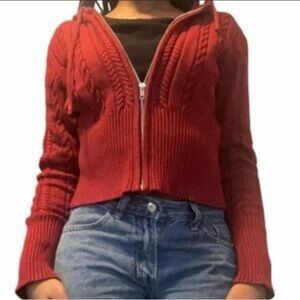 Red Cable Knit Women's Sweater